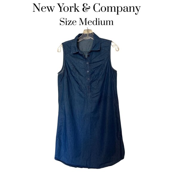 GUC New York & Company sleeveless collared dress 100% cotton, denim look Medium - Picture 1 of 10